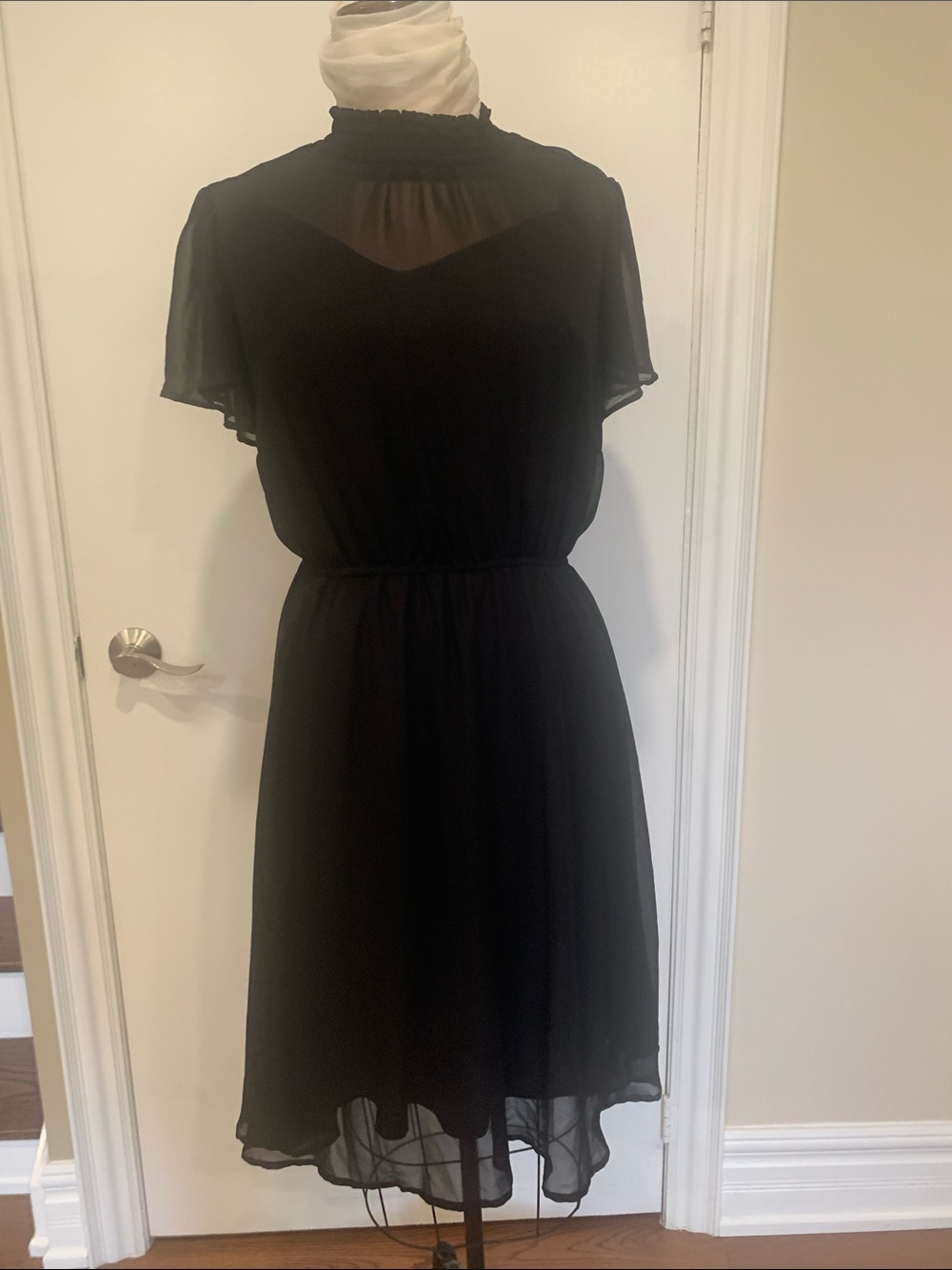 torrid Black Sheer georgette Ruffle Neck knee length linedDress